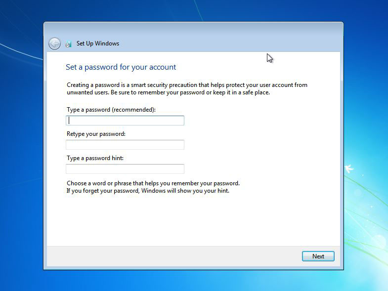 password configuration