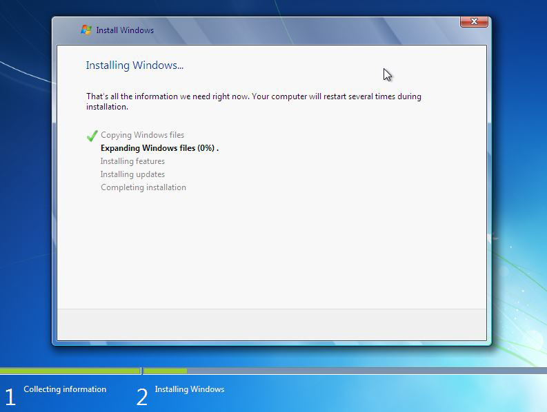 Inicio de instalación de Windows 7