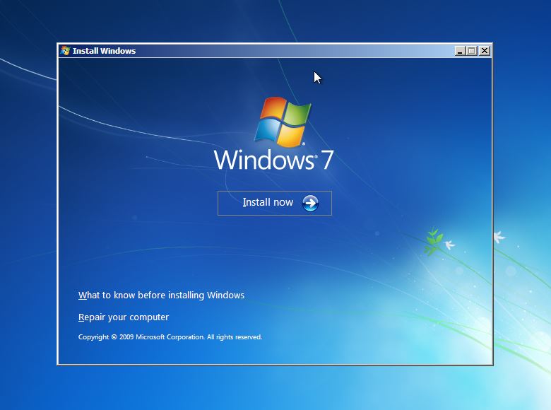 Start Windows 7 installation